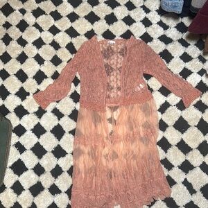 Lace Sheer Cardigan in Peach